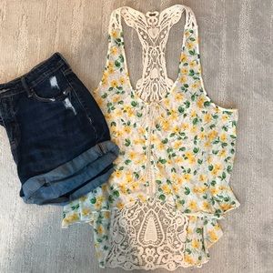 Free People floral lace boho tank
